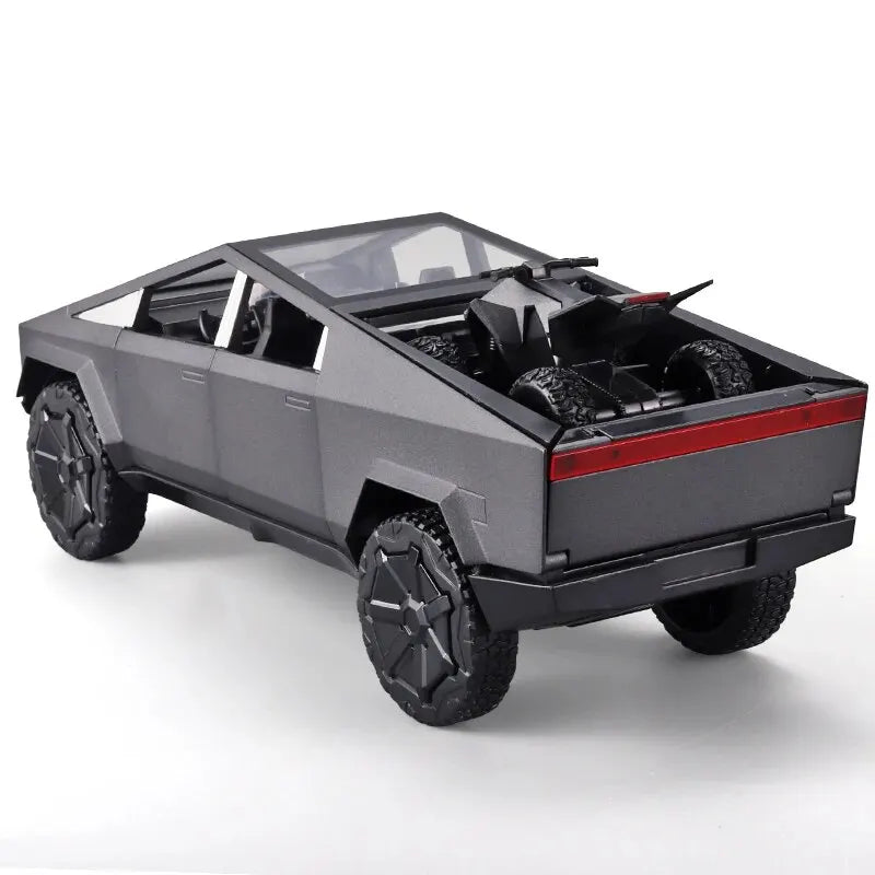 1:24 Scale Silver Cybertruck Model - Diecast Metal Pickup with Sound & Light Features for Kids 3+