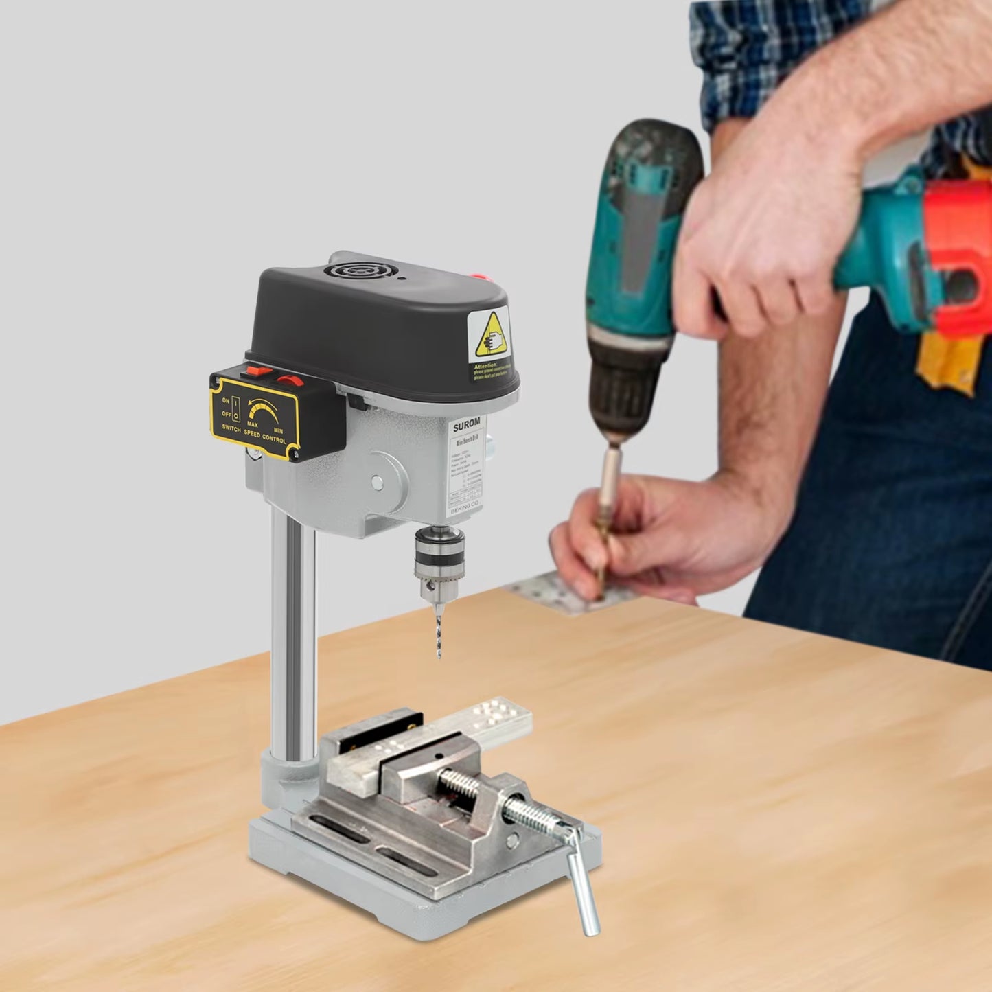 340W Portable Bench Drill Machine,5158A Adjustable Mini Bench Drill Press,110V/220V Corded Electric Drill,For Drilling Iron,Woo