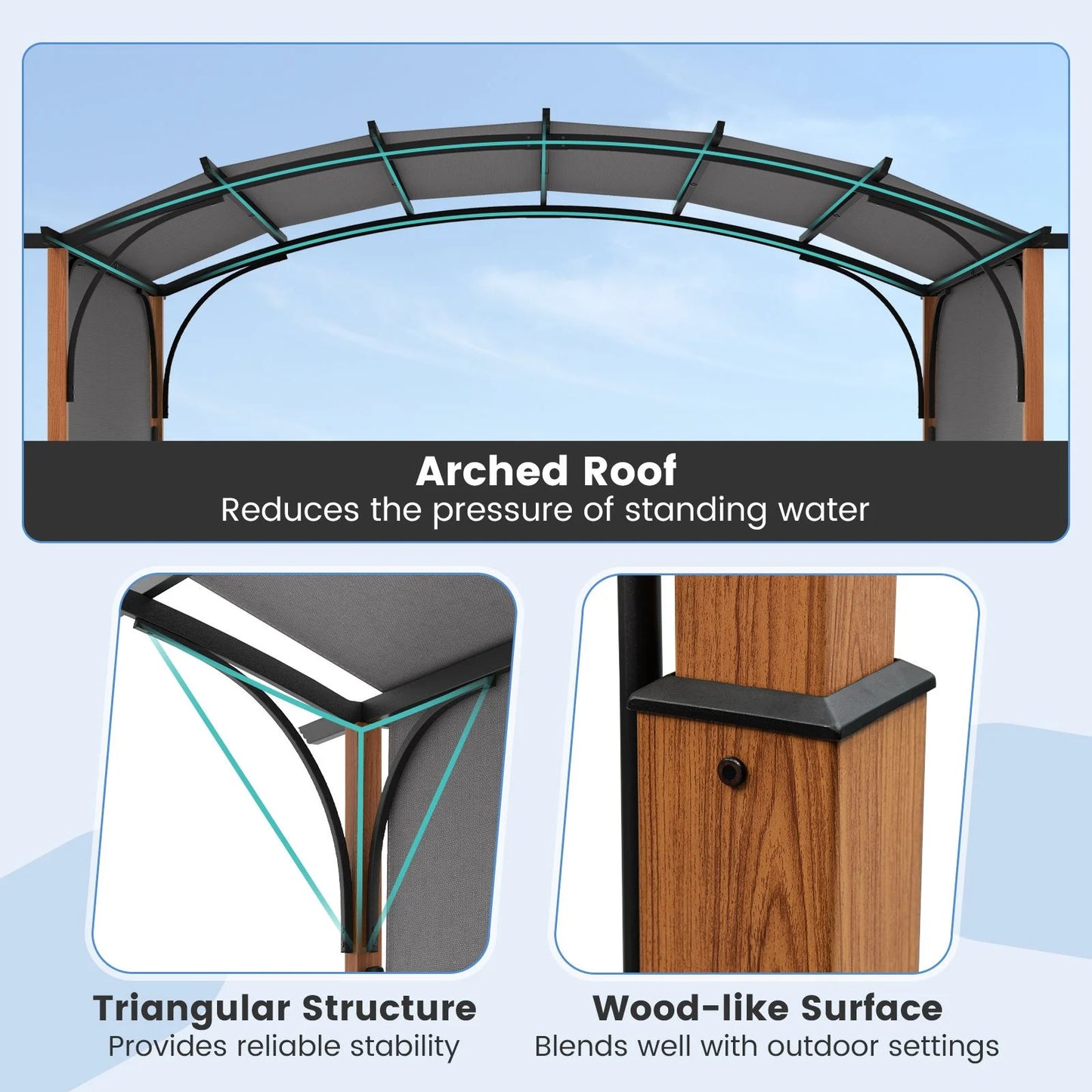 300 X 360 Cm Retractable Pergola Arched Patio Pergola with Sun Shade Canopy