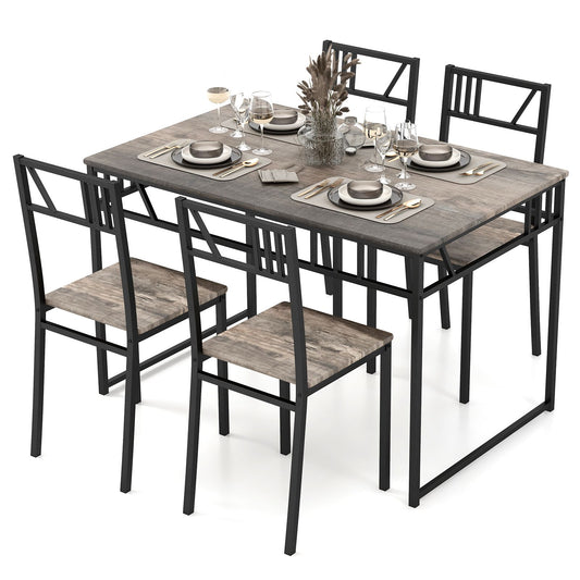 Stylish Industrial Kitchen Table Set with 4 Chairs - Wood-Look Top & Sturdy Metal Frame