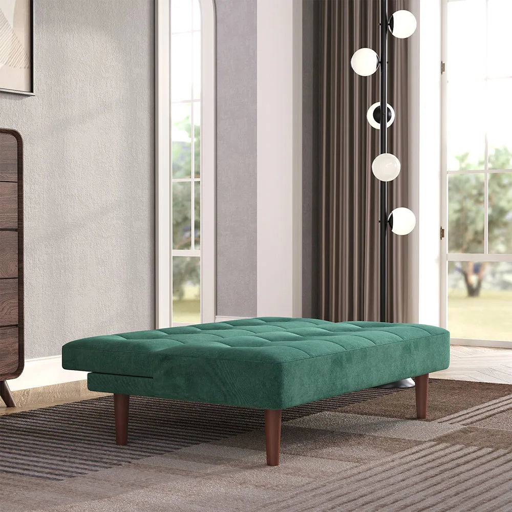 Small Modern 2-Seater Padded Convertible Sofa Bed with Wooden Legs for Study and Living Room, 122Cm W X 86Cm D X 35Cm H