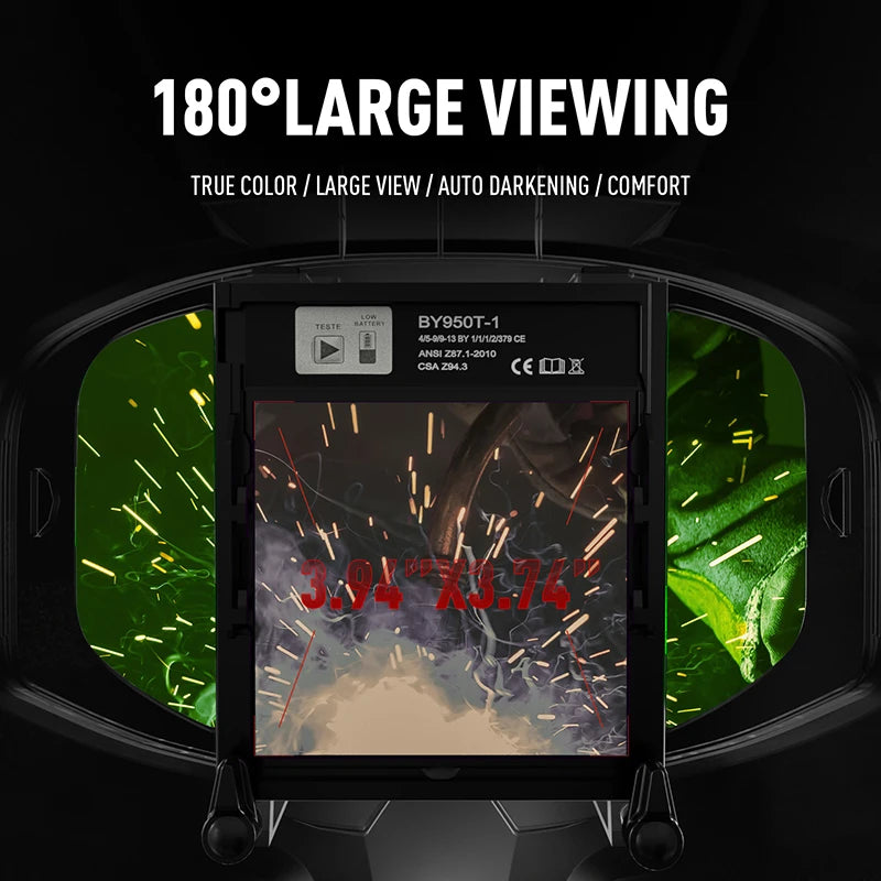 Auto Darkening Welding Helmet with Side View Panoramic 180° Large Viewing True Color Solar Powered Welding Mask