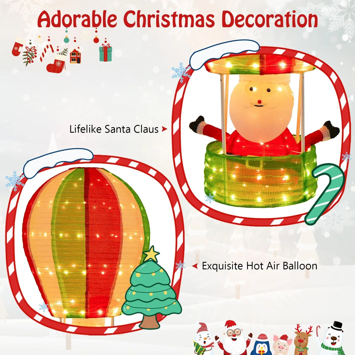 Lighted Santa in Hot Air Balloon with LED Lights and Pop-Up Design