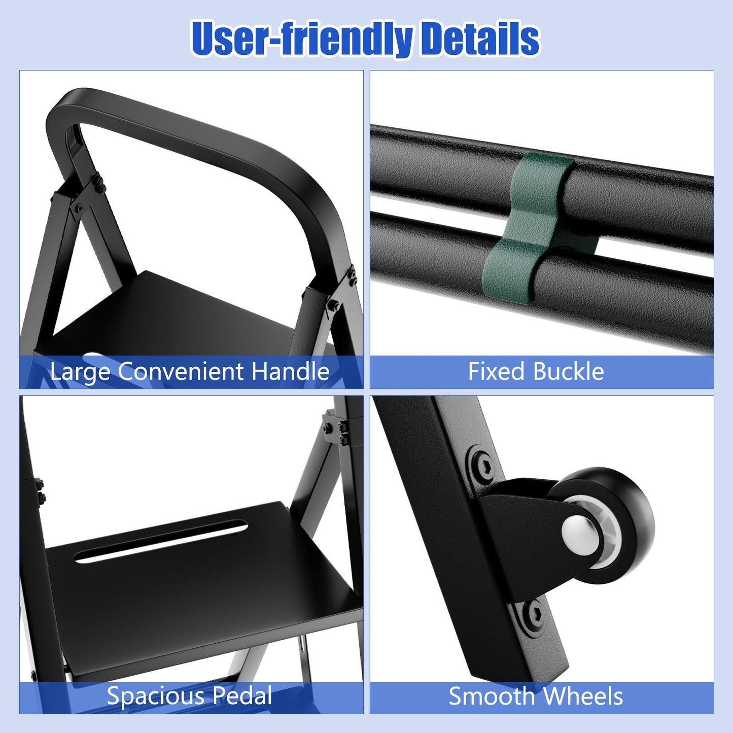 2-In-1 Hand Truck and Ladder Foldable 3-Step Ladder with Non-Slip Wide Pedals