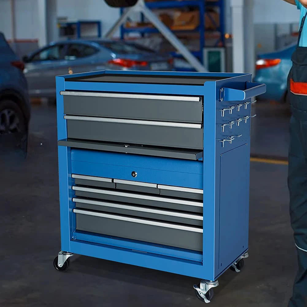 Large Tool Cabinet with 7 Boxes for Storing Tools | 4 Wheels |10 Hooks | 8 Drawers | Lockable Tool Chest | Tool Cabinets