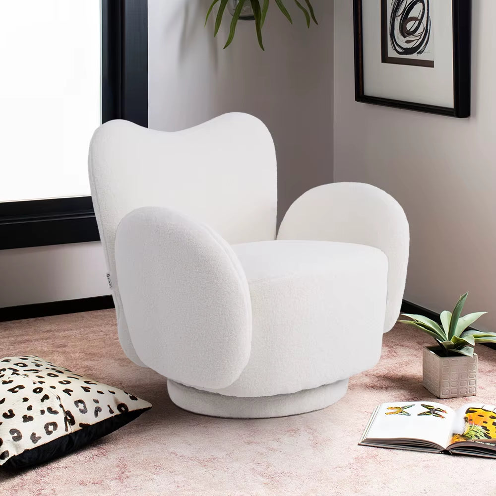 360° Upholstered Teddy Fleece Swivel Chair for Bedroom Living Room and Makeup Room