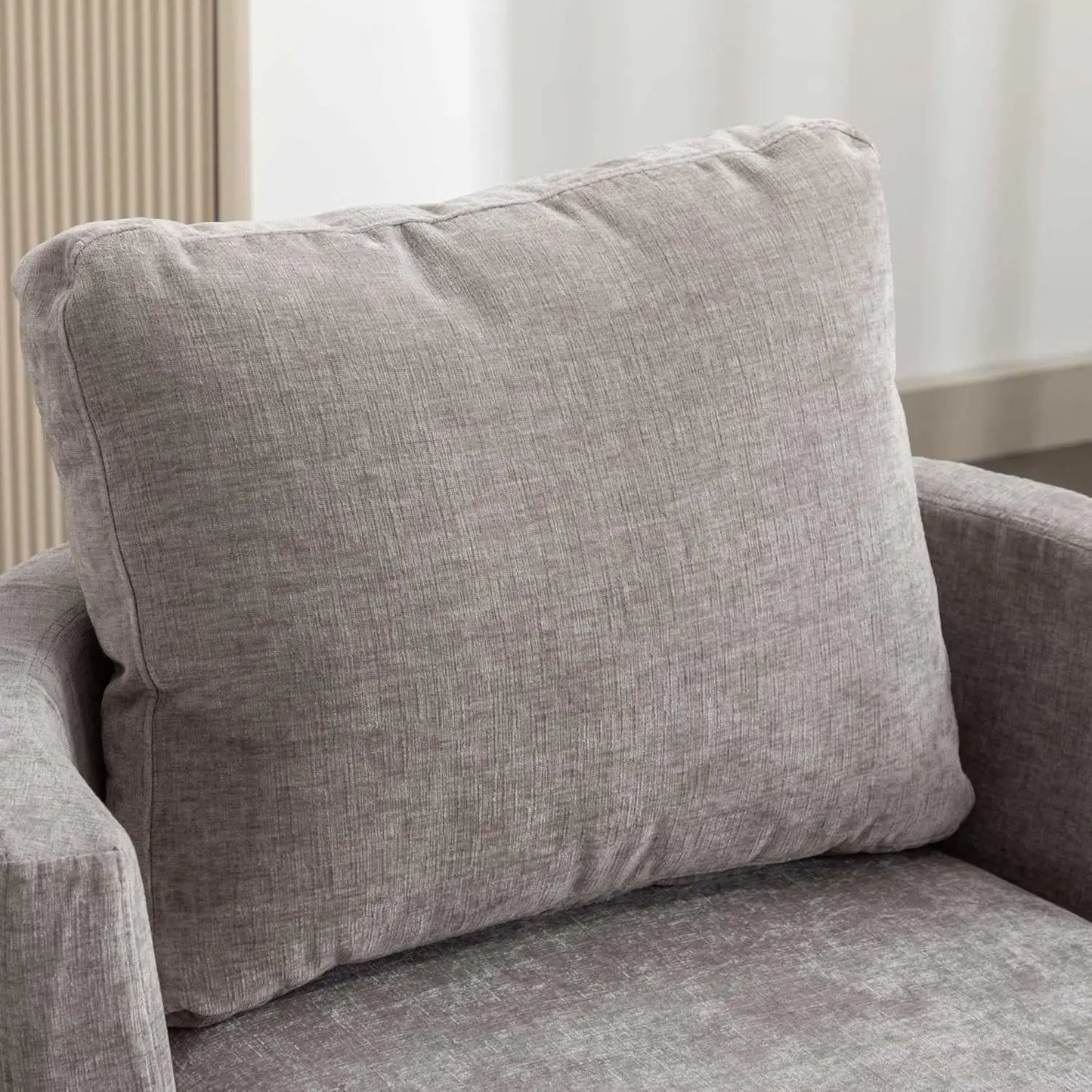 Luxurious Medium Grey Swivel Armchair with Plush Back Cushion and Thick Foam Padding