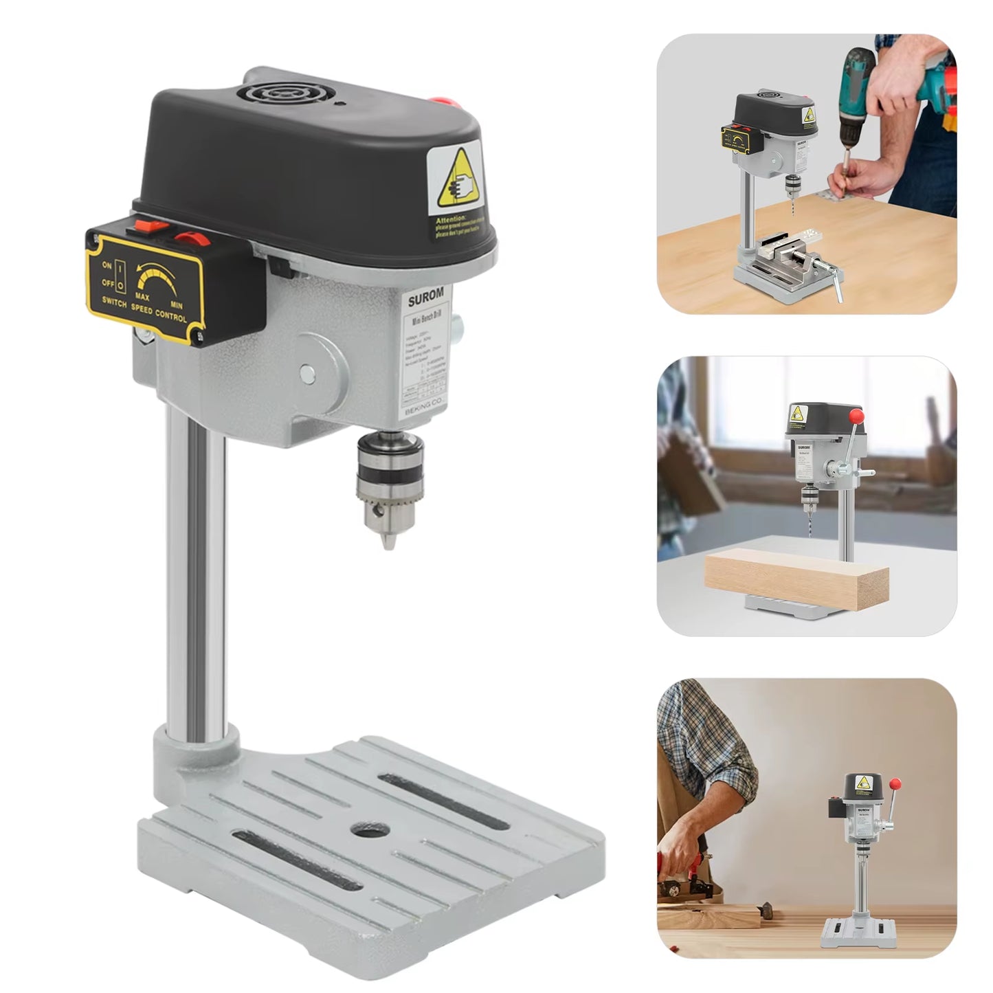 340W Portable Bench Drill Machine,5158A Adjustable Mini Bench Drill Press,110V/220V Corded Electric Drill,For Drilling Iron,Woo