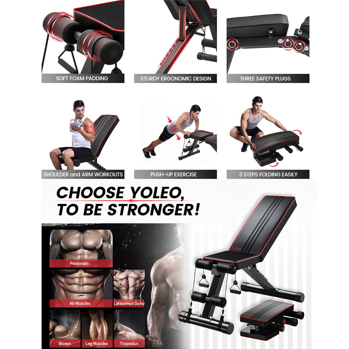 Adjustable Weight Bench - Utility Weight Benches for Full Body Workout, Foldable Flat/ Incline/ Decline FID Bench Press for Home Gym