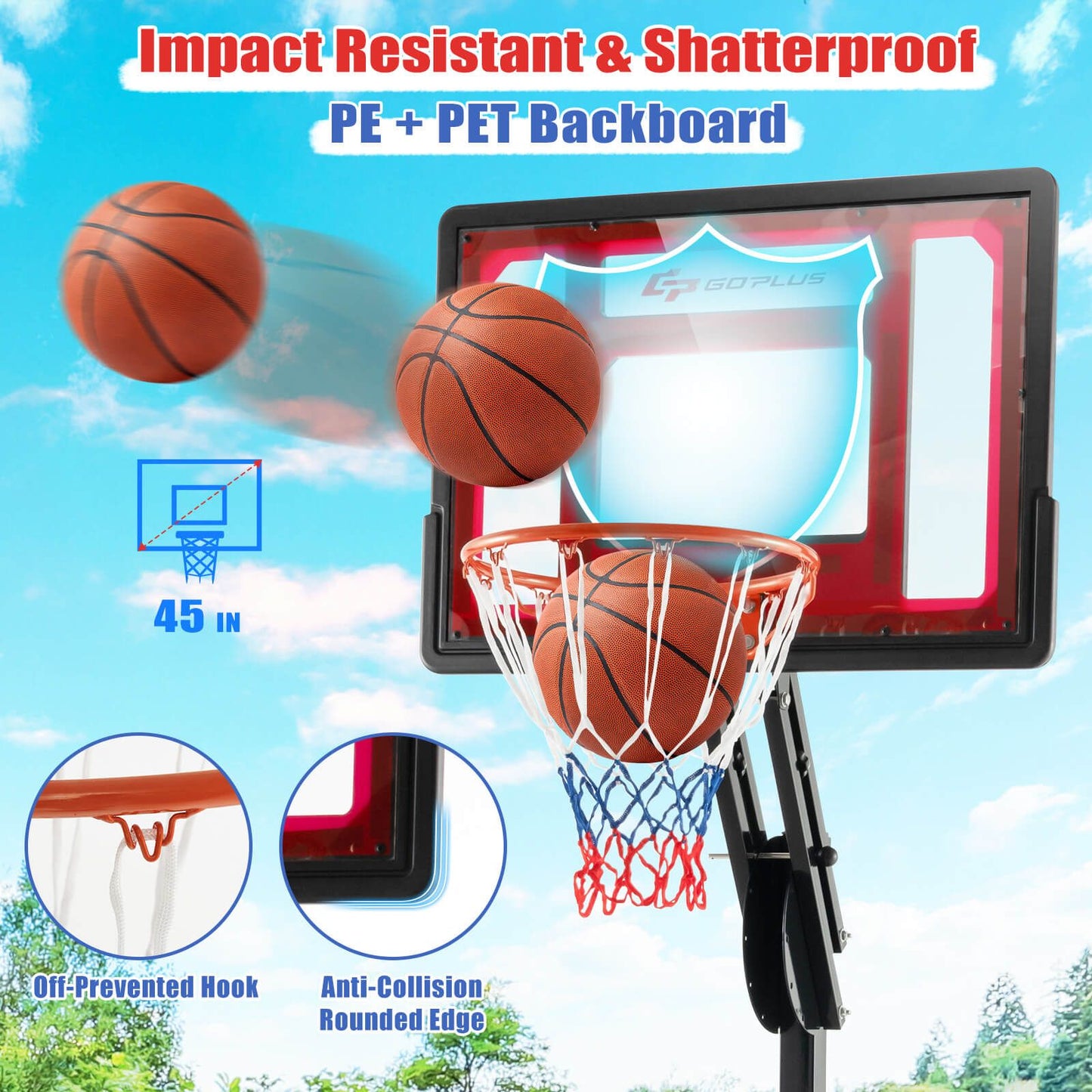 1.55-3.1M Height Adjustable Basketball Hoop with Wheels