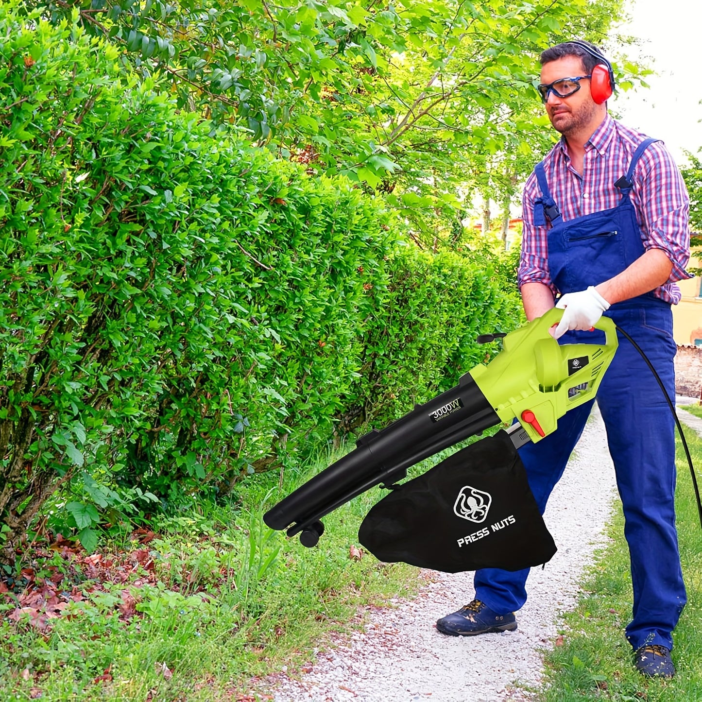 3000W 3-in-1 Leaf Blower & Vacuum Cleaner - Efficient Garden Leaf Collection with Large Storage Bag, Green
