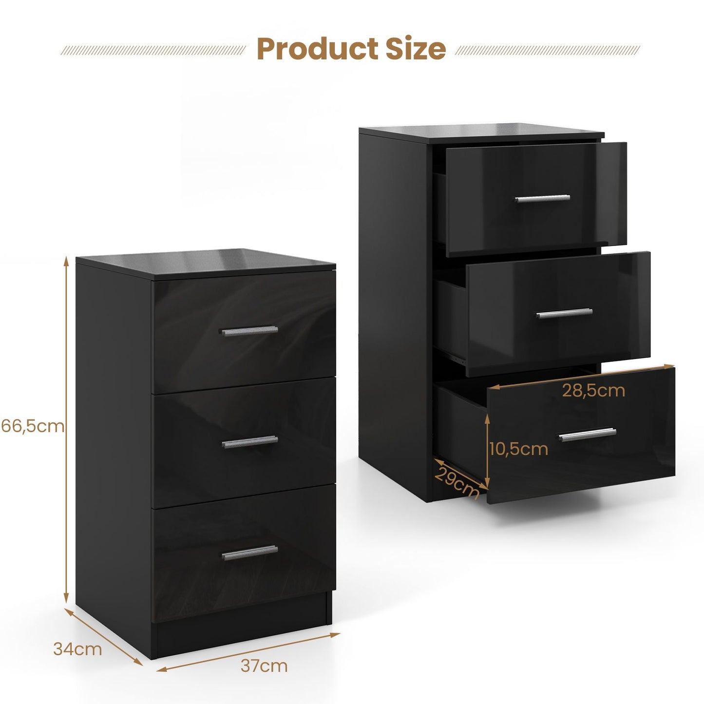 3-Drawer Wooden Dresser Cabinet with Anti-Toppling Device
