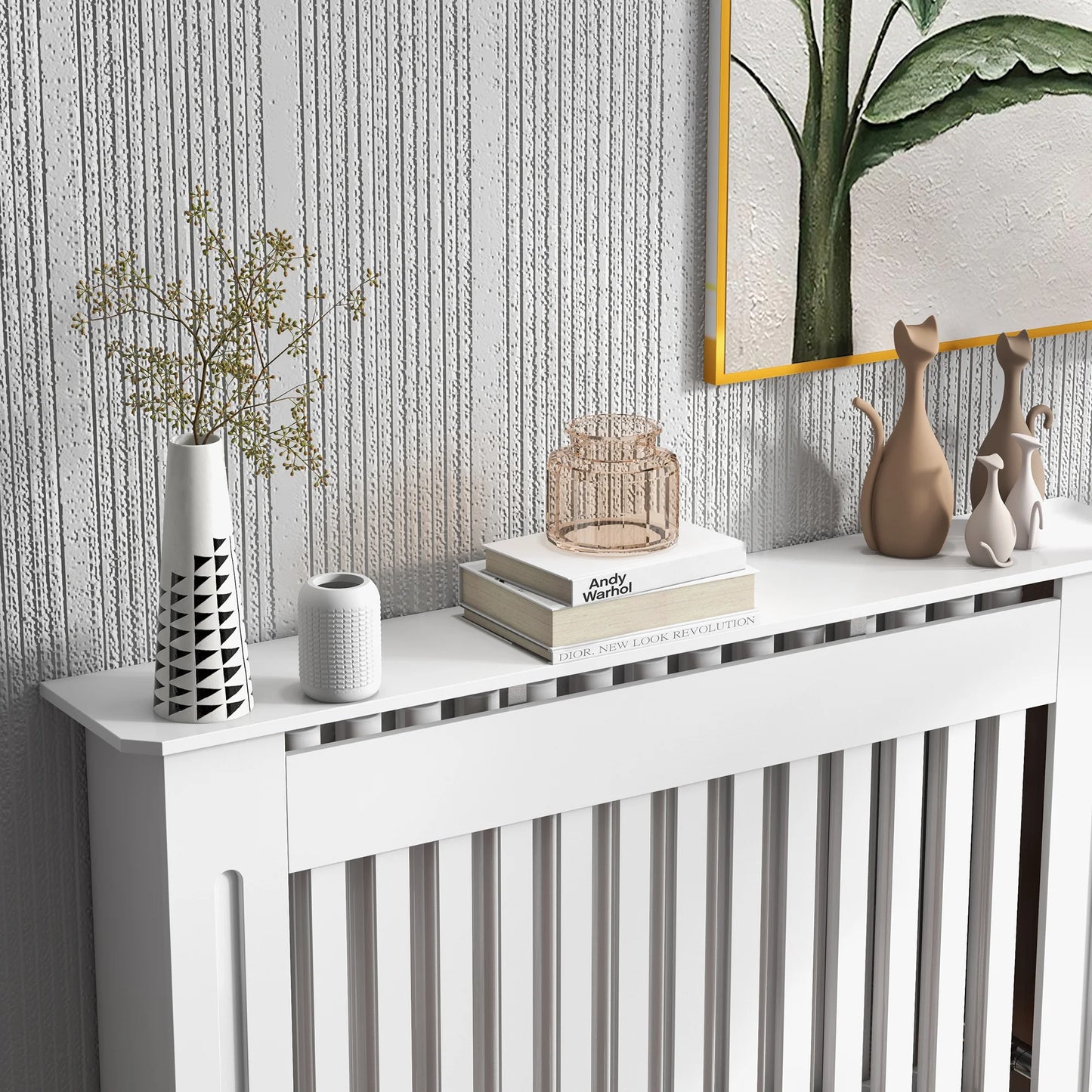 Radiator Cover Painted Slatted MDF Cabinet Lined Grill 112X19X81Cm