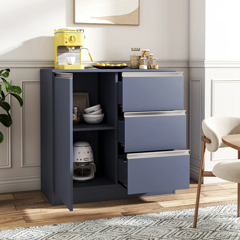 Grey 80Cm Sideboard Cabinet with 3 Drawers for Dining Room Living Room Home Office