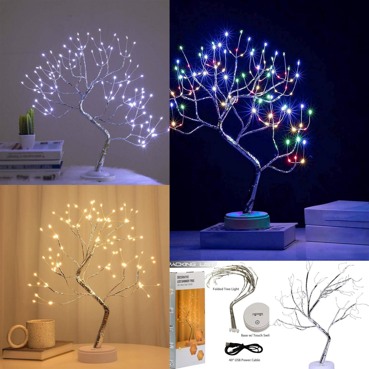 50cm Twig Lamp With 108 LEDs - Warm White Cool White Multicolour Birch USB/Battery Operated Tabletop Bonsai Wire Tree