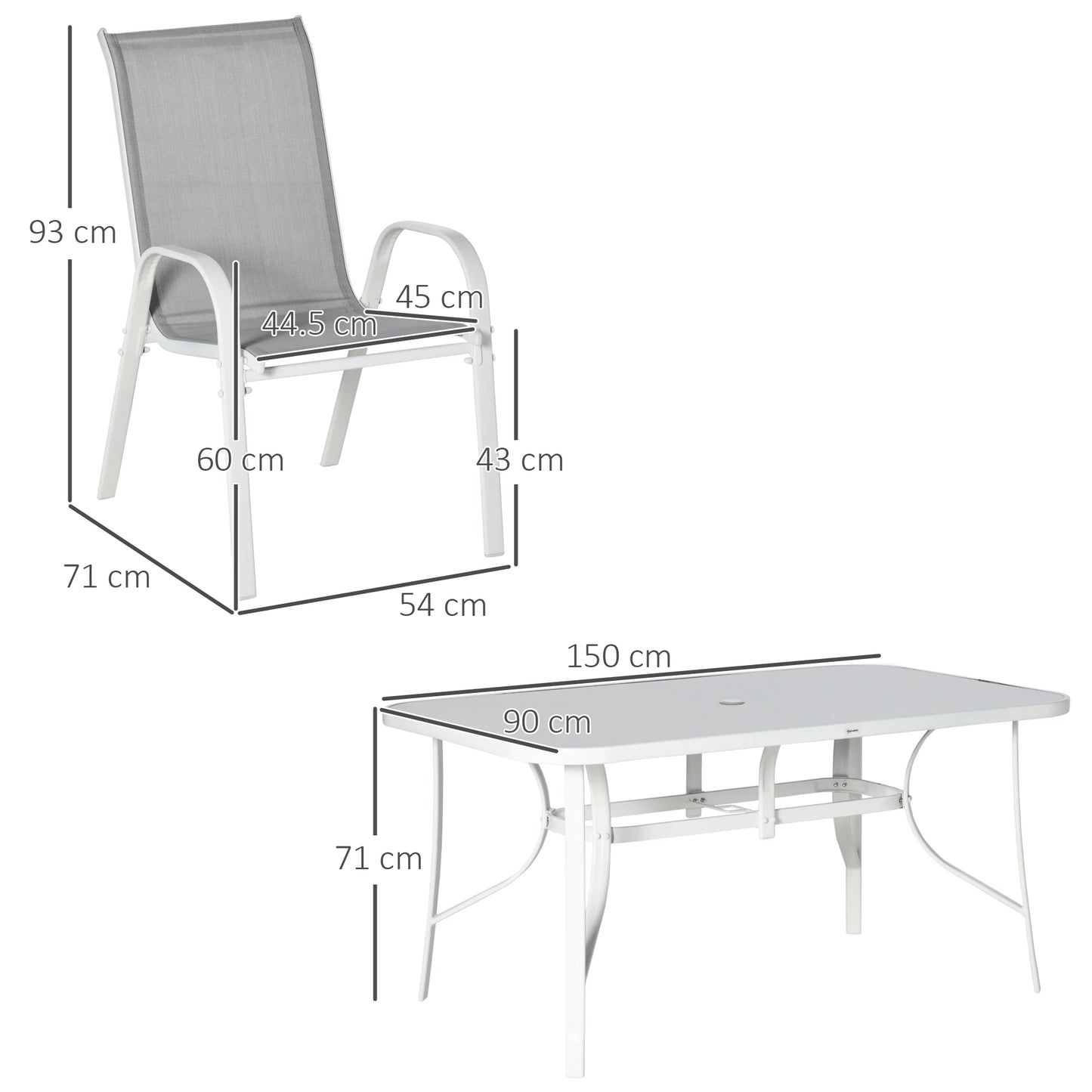 7-Piece Outdoor Dining Set with Table and Chairs, 6-Seater Furniture Featuring Parasol Hole
