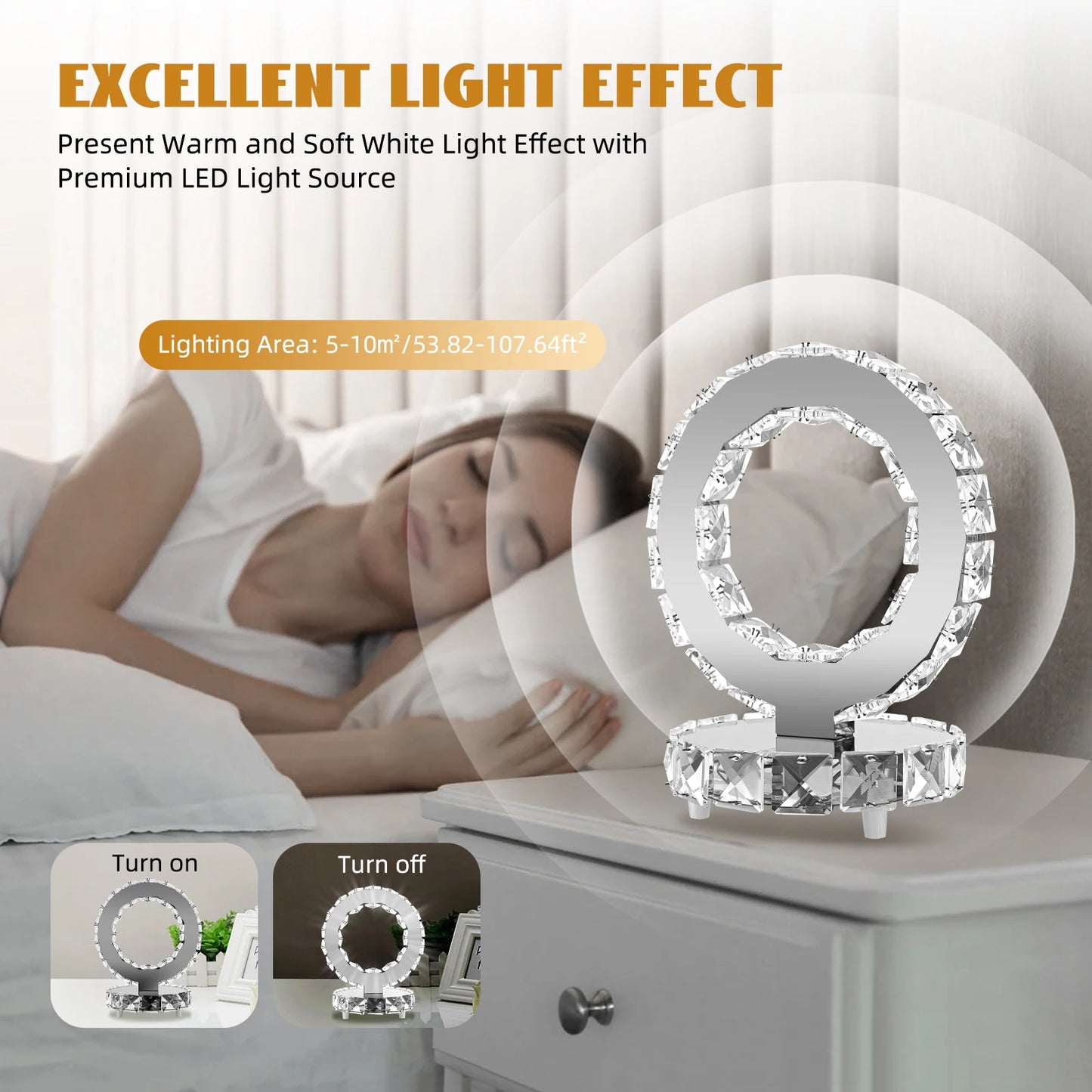 Crystal Bedside Table Lamp Cold White Light Non Adjustable 20Cm (British Standard 220V)