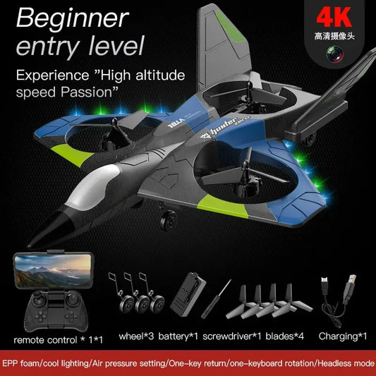 V27 Remote Control Foam Glider Plane - 2.4G RC Fighter Airplane with Camera - Perfect Kids' Toy!