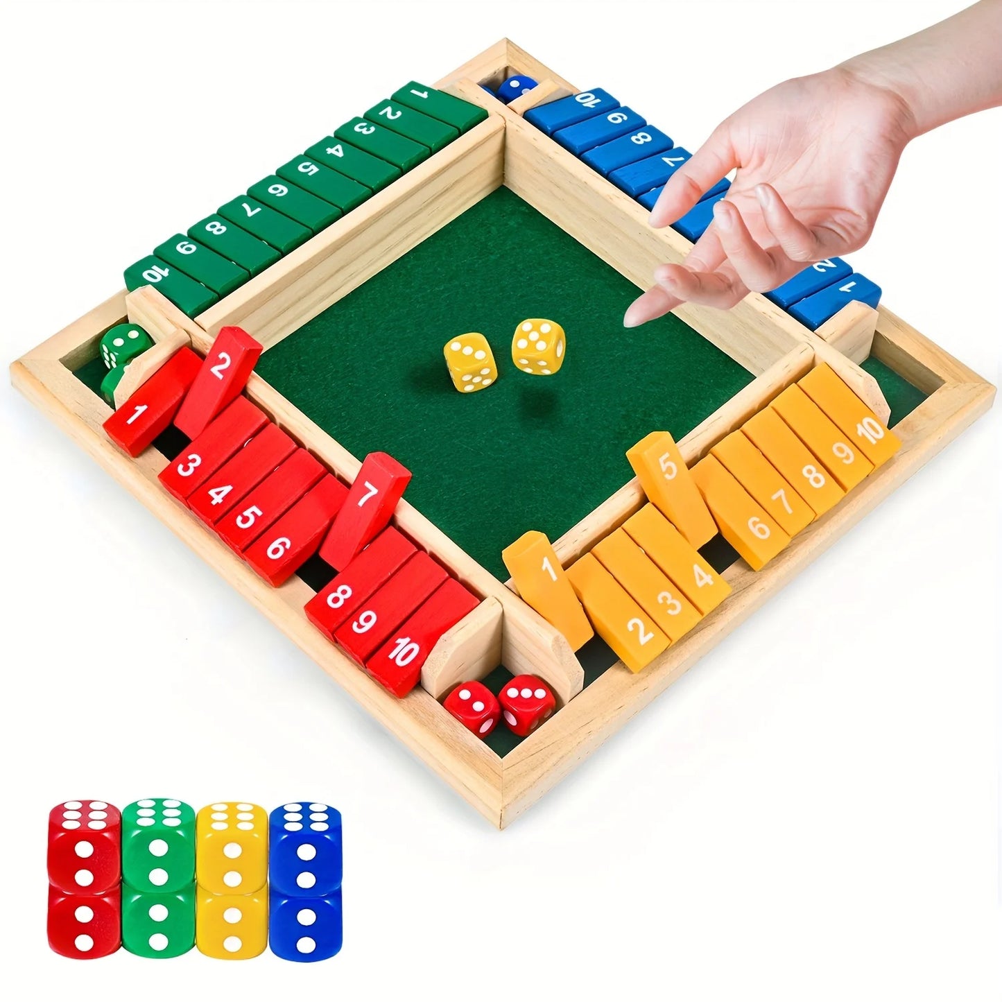 Classic 4-Sided Wooden Shut-The-Box Game with Dice - Timeless Tabletop Fun for Family and Friends