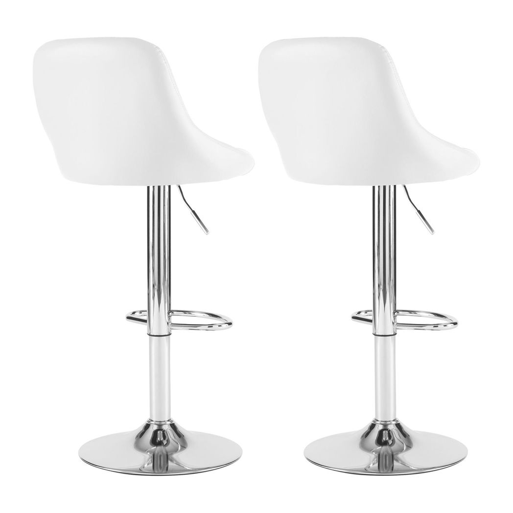 Neo Adjustable Chrome & White Leather Bar Stools - Set of 2