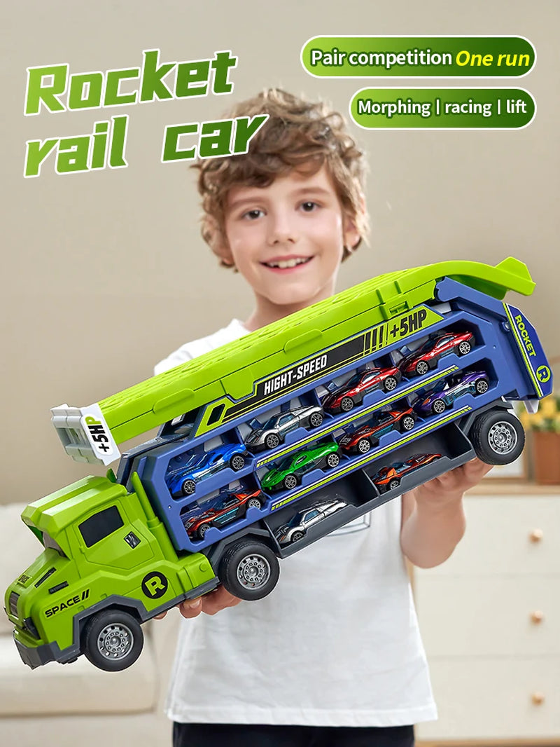 Transforming Coaster Racetrack Car with Rocket Lift - Perfect Gift for Christmas, Thanksgiving, Halloween, New Year, and Birthdays!
