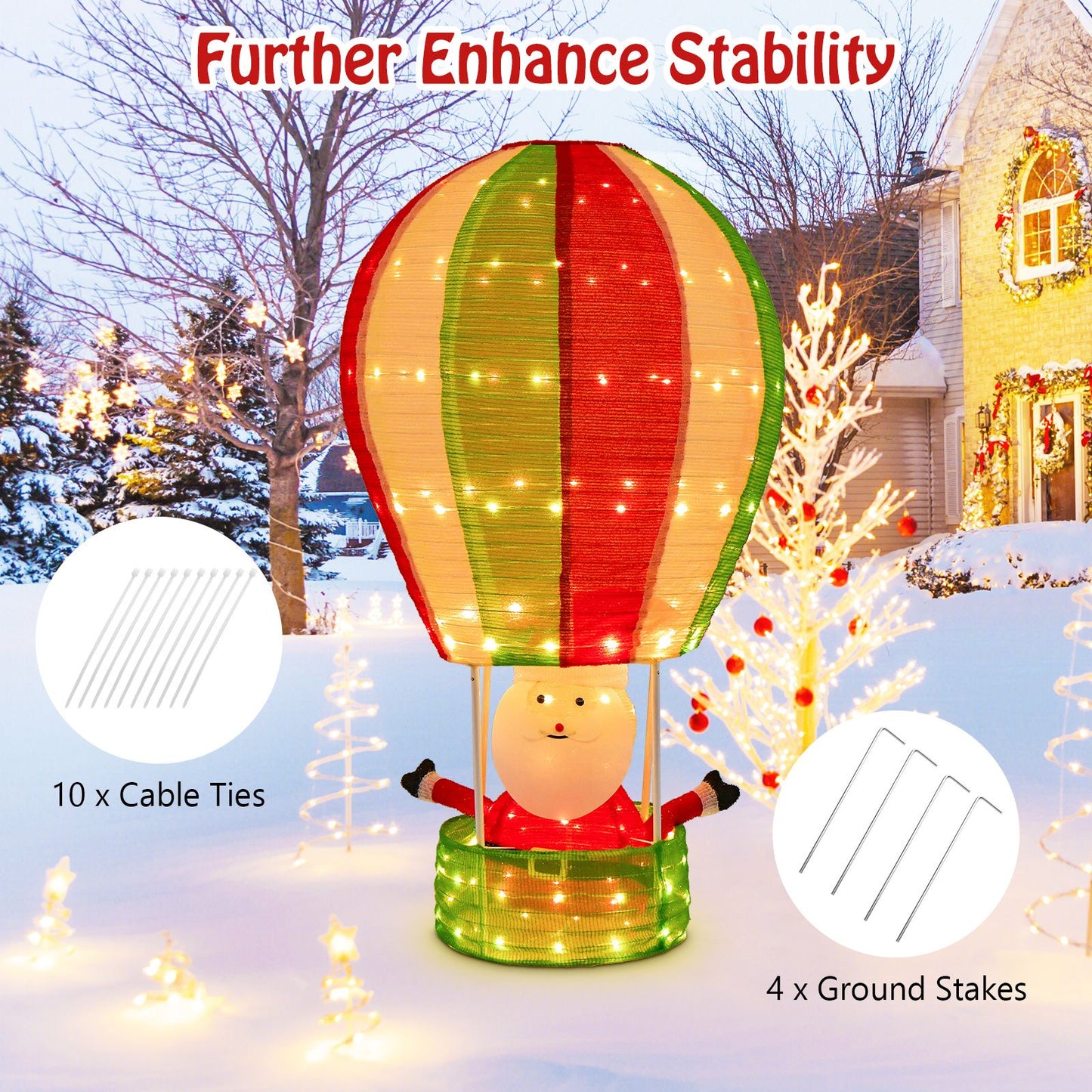 Lighted Santa in Hot Air Balloon with LED Lights and Pop-Up Design