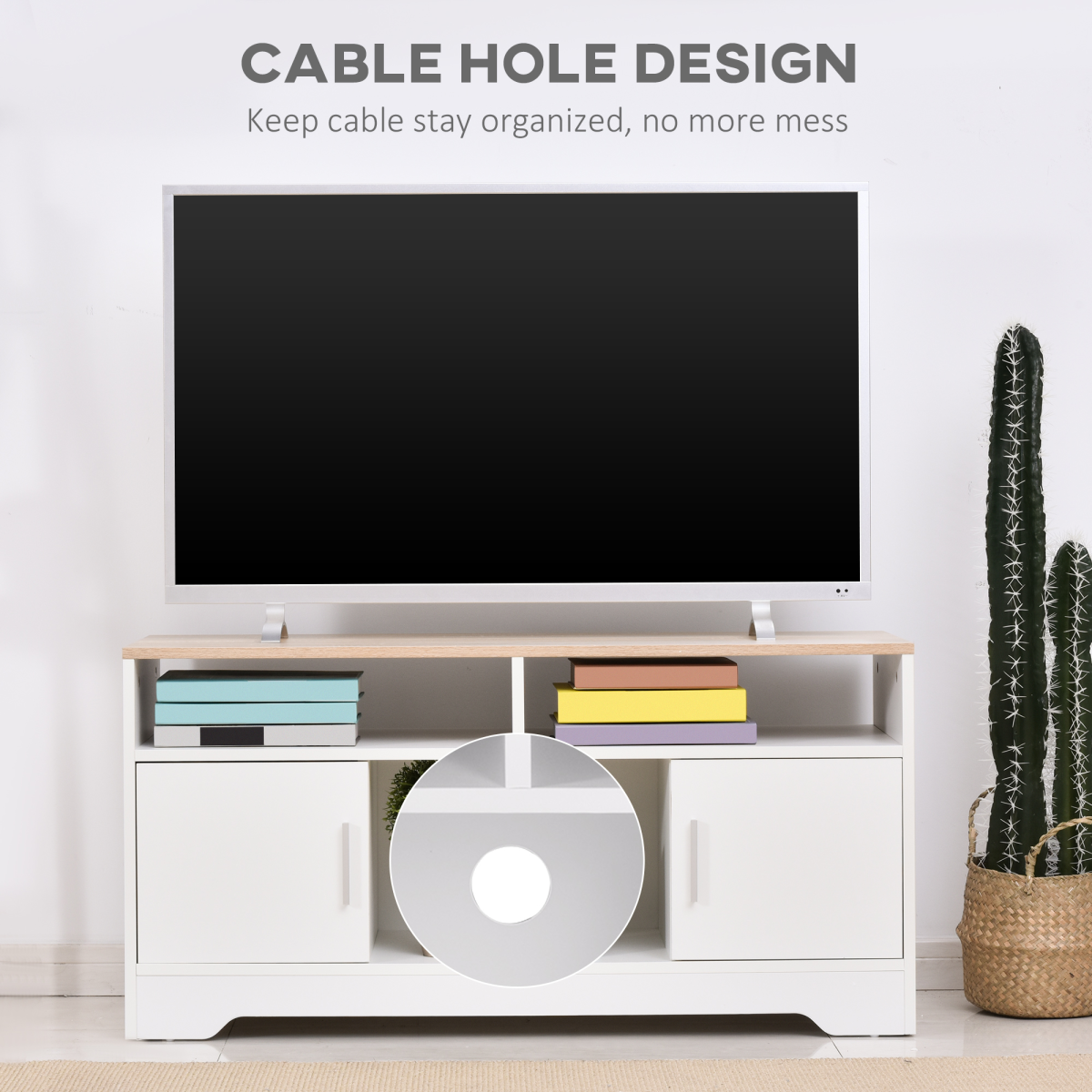 Stylish 42" Home Office TV Stand with Cabinets & Open Shelves - Versatile Storage