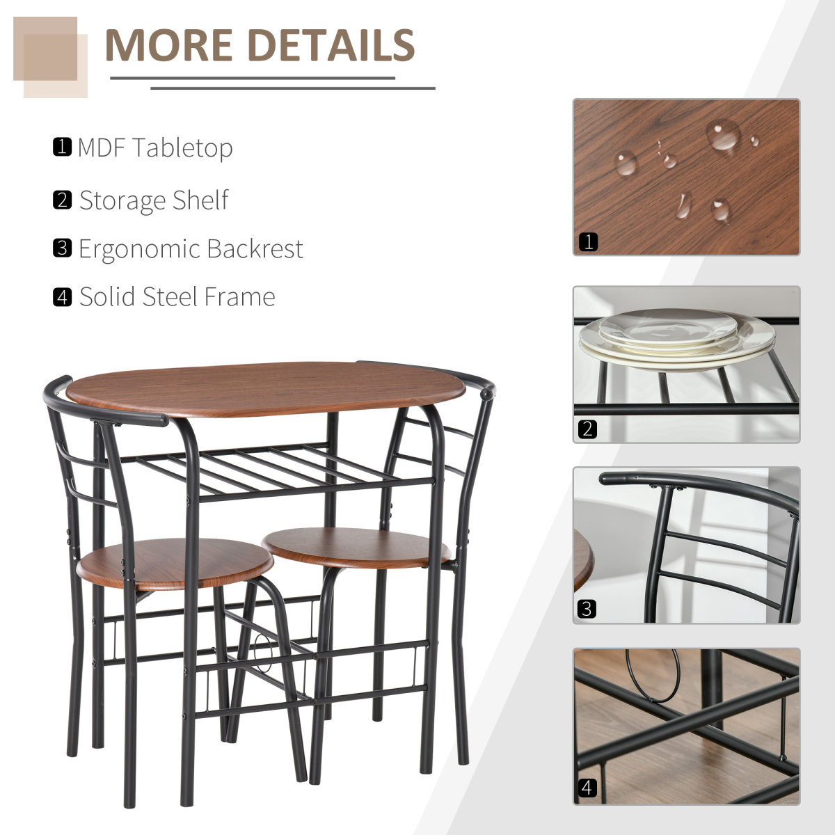 MDF 2-Seater Bar Table Set with Bottle Storage, Oak Wood Tone