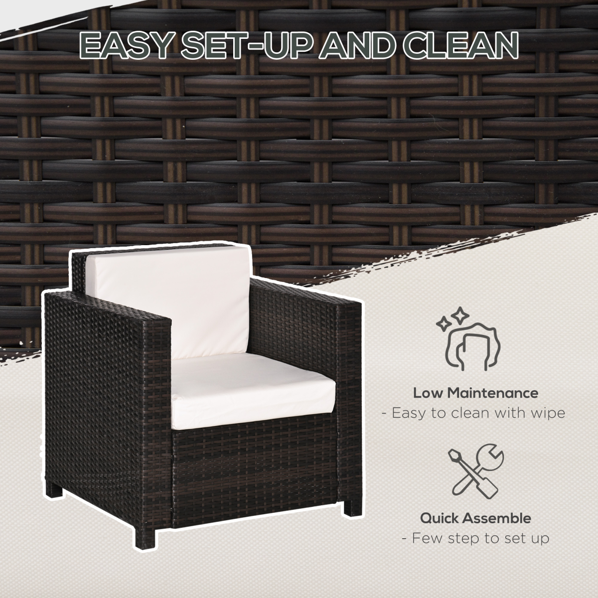 Fire-Resistant Rattan Garden Armchair, Brown - Single Sofa Chair