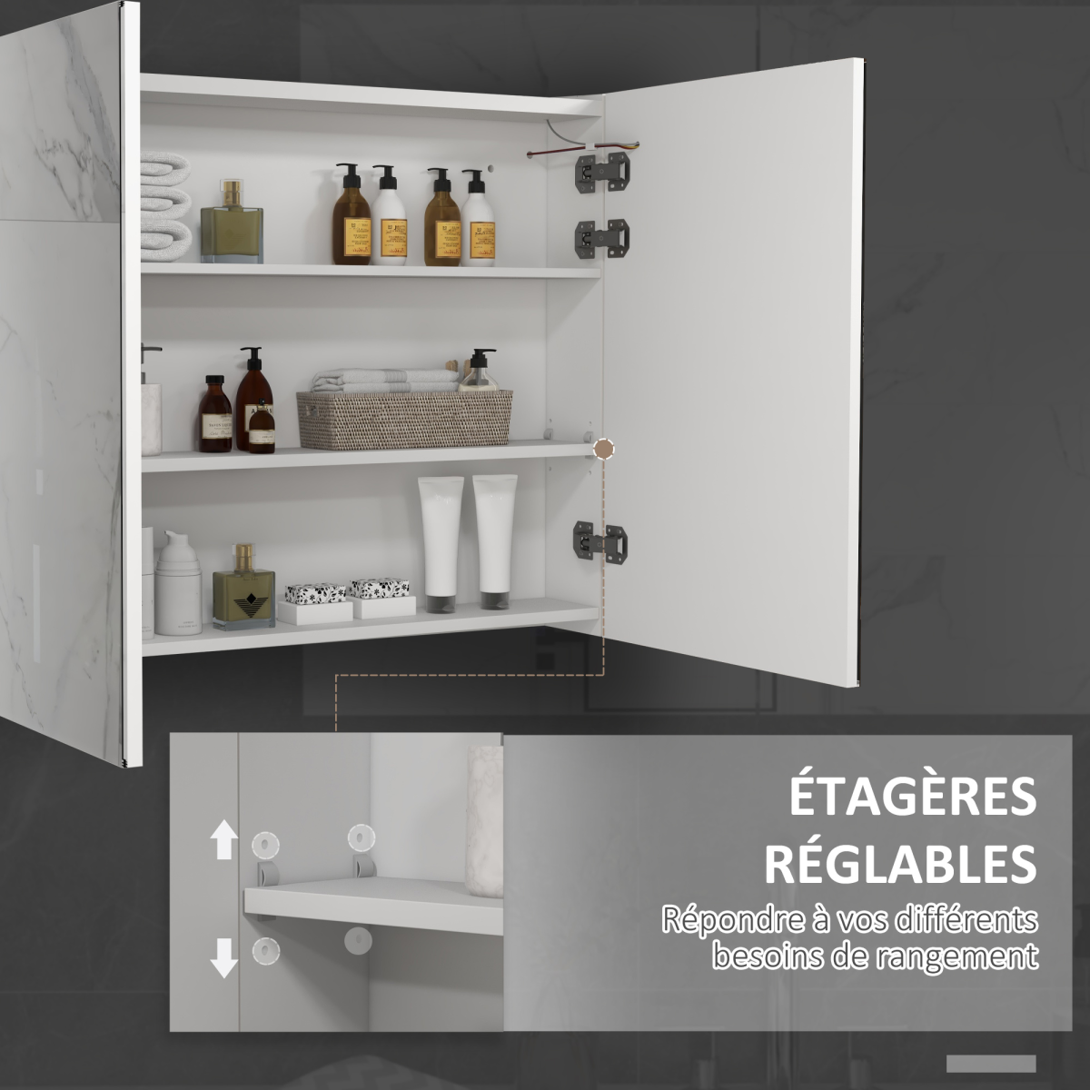 Smart Wall-Mounted Bathroom Cabinet with LED Mirror & USB Charging