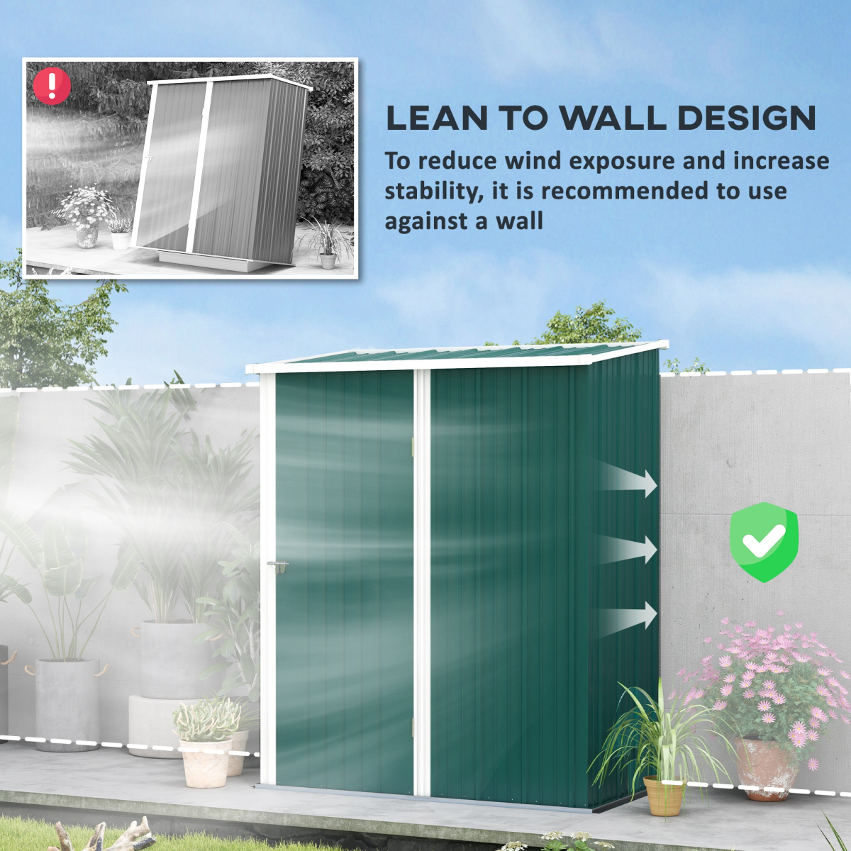 Steel Garden Shed with Lockable Door - Large, Weatherproof, Green