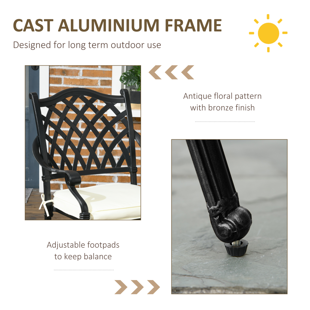 4-Seater Cast Aluminium Dining Set with Cushions and Umbrella Hole