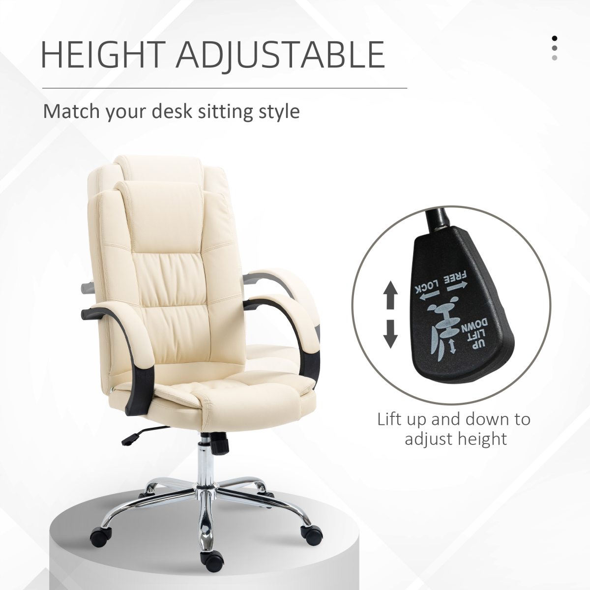 PU Leather Executive Office Chair - High Back, Height Adjustable, Beige