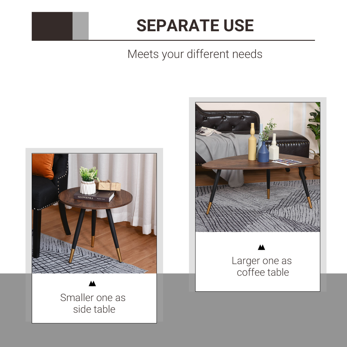 Nesting Coffee Tables Set of 2 - Stackable Sofa Side End Tables