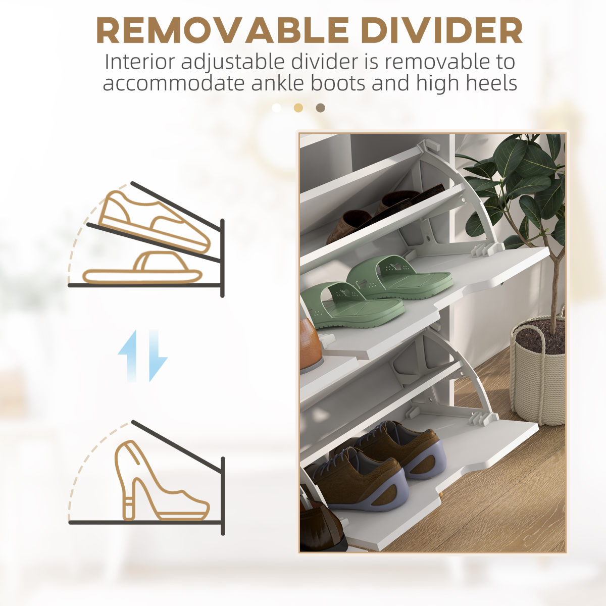 Stylish Shoe Storage Cabinet - 4 Flip Drawers for 16 Pairs, Modern White