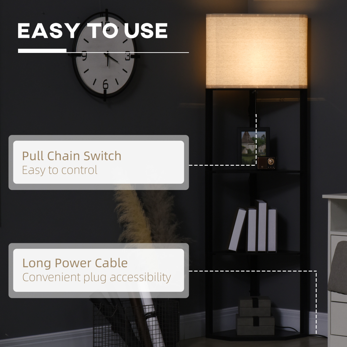 Elegant Corner Floor Lamp with Shelves - Modern Illuminate & Organize
