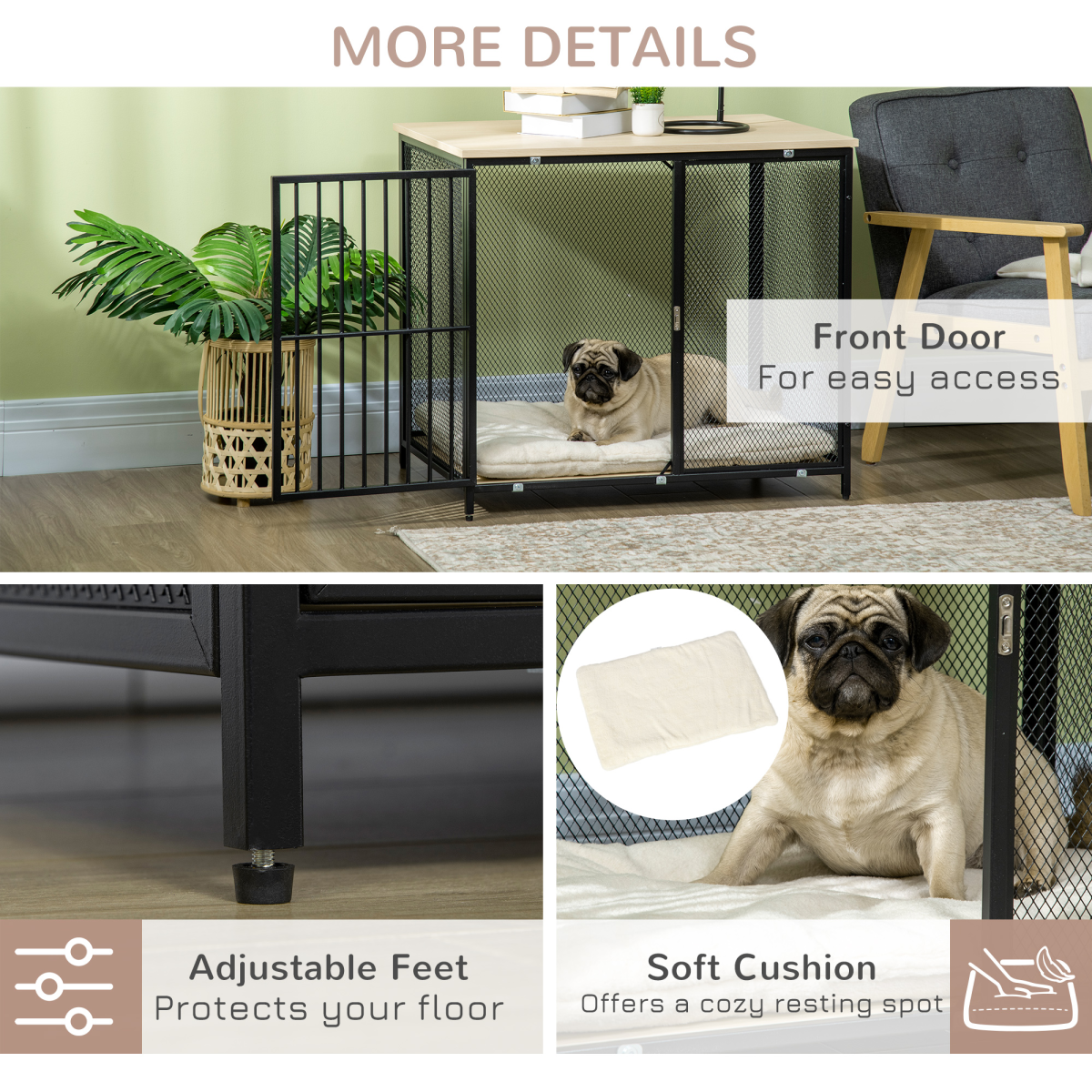 Dog Crate End Table with Washable Cushion, Front Door - Small/Medium Dogs