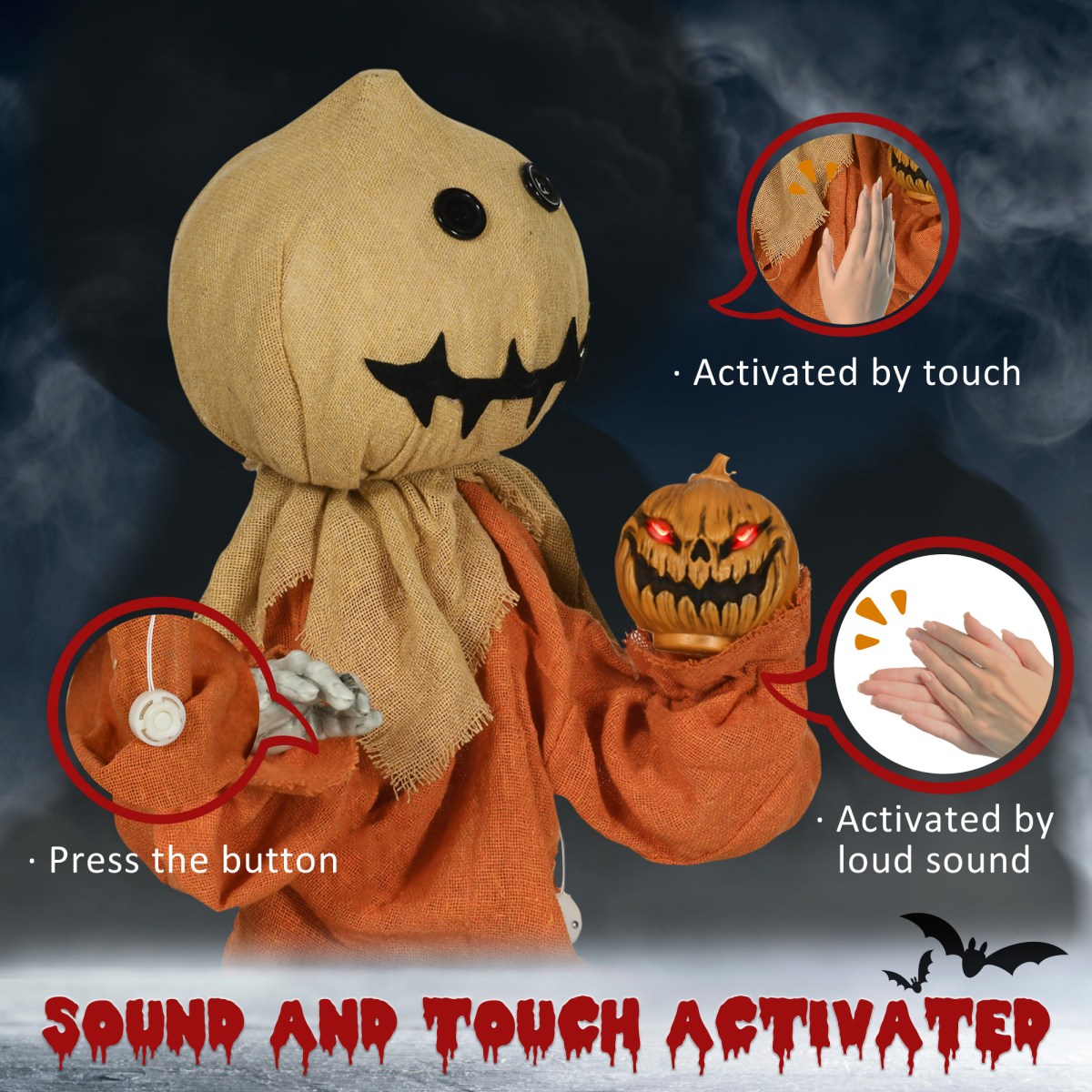 80cm Outdoor Halloween Witch Prop with Light-Up Eyes (Battery-Operated)