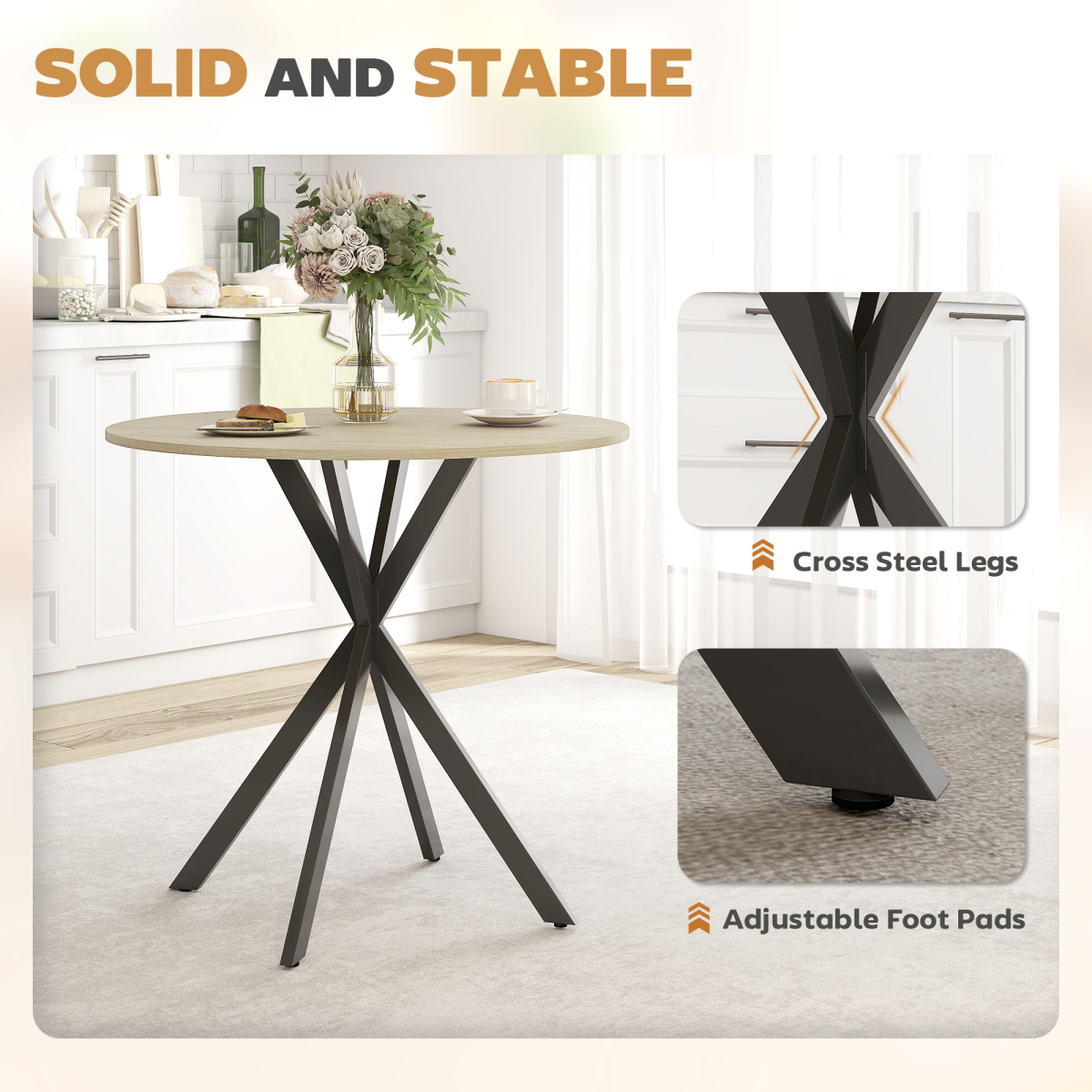 Compact Industrial Round Dining Table - Chic Oak & Steel Design