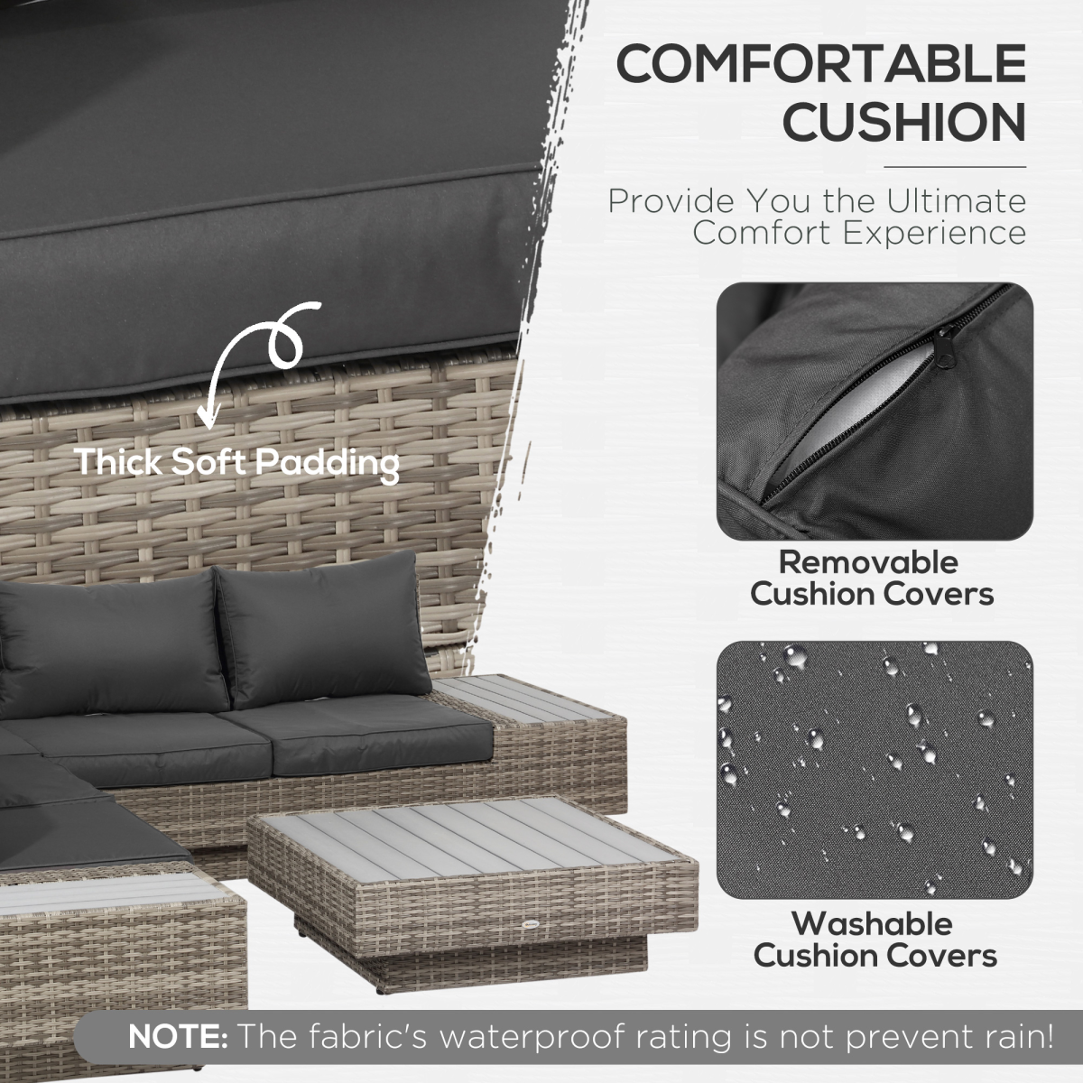 5-Piece Outdoor PE Rattan Corner Sofa Set with Cushions and Table - Light Grey