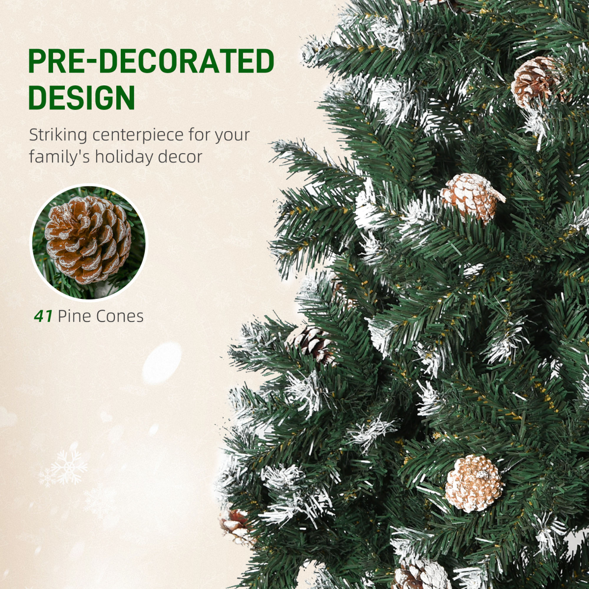 5ft Snow-Flocked Artificial Christmas Tree with Pine Cones, Auto-Open