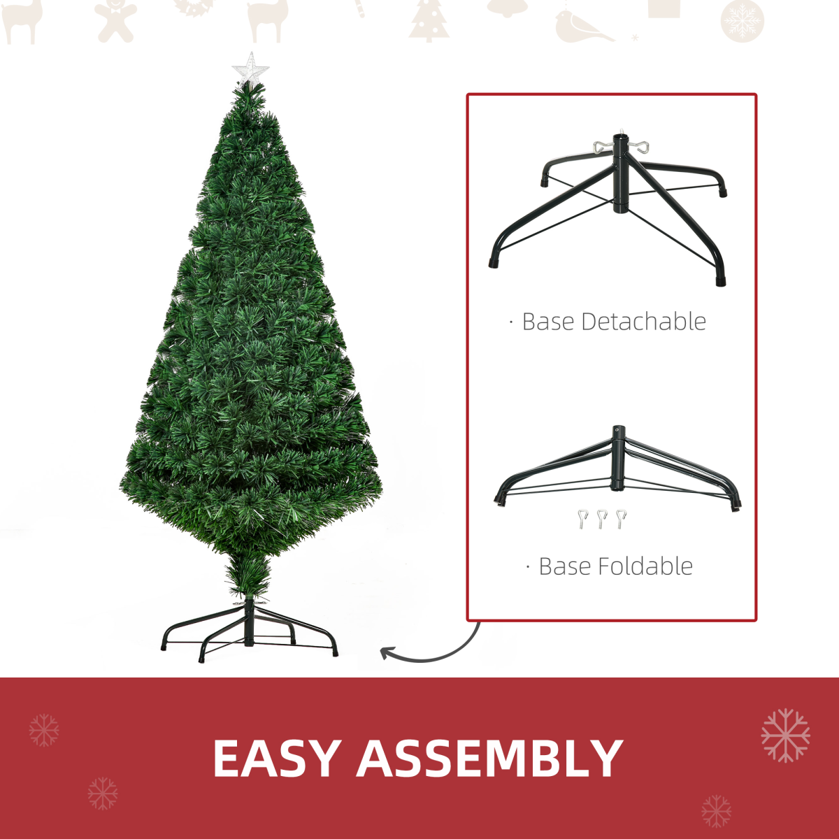 5ft Pre-Lit Fibre Optic Artificial Christmas Tree with Multi-Colour Star Topper