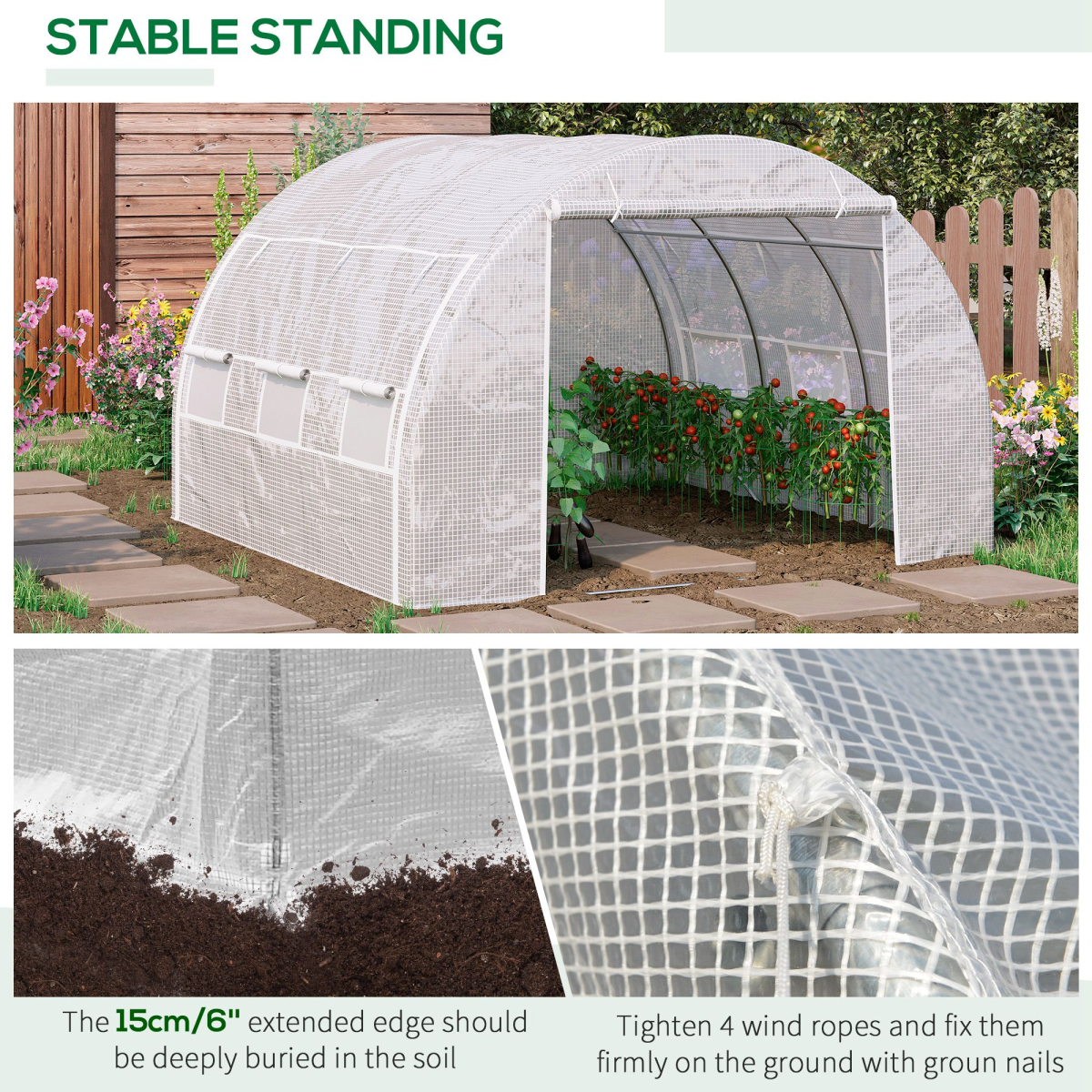 3x3x2m Walk-In Steel-Frame Polytunnel Greenhouse - White