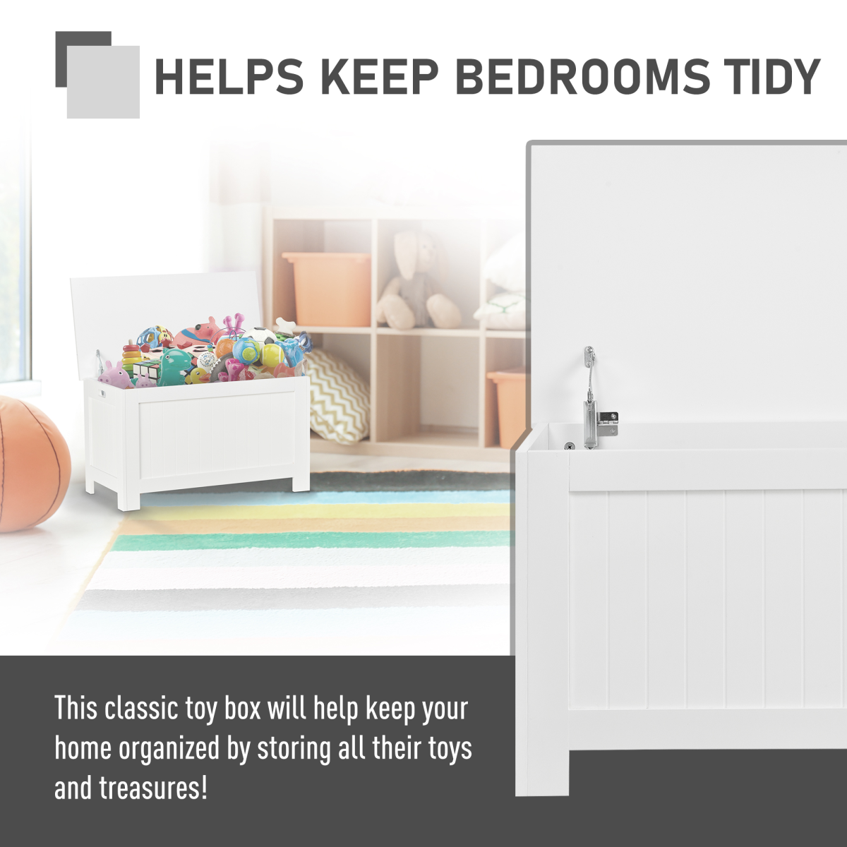 Spacious Toy Chest with Safety Hinges & Easy-Carry Handles - Keep Clutter at Bay!