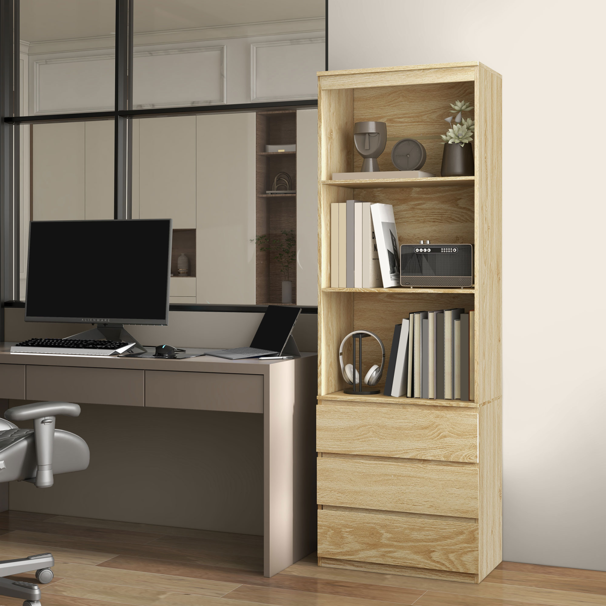 180cm Tall Oak Bookshelf: Stylish Storage & Display Solution