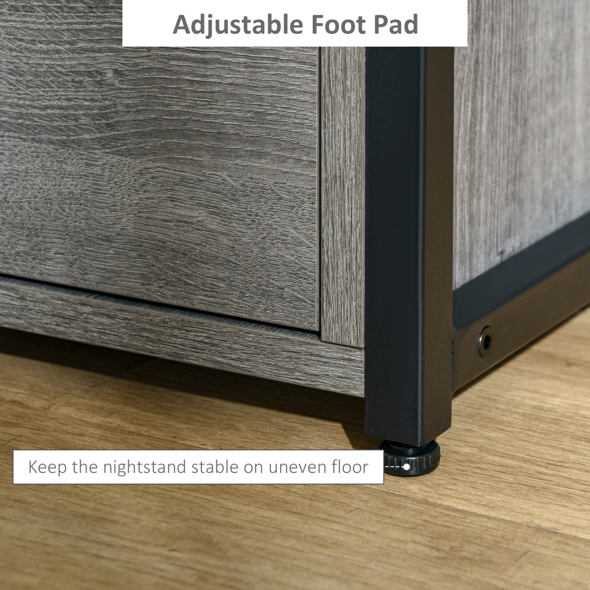 Stylish Industrial End Table with Storage - Grey Slim Design