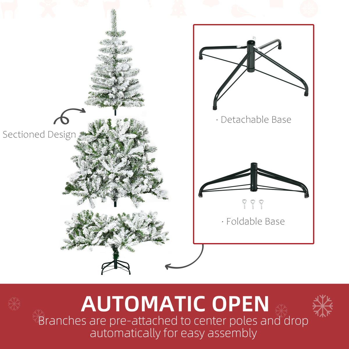 6ft Snow-Flocked Artificial Christmas Tree with Realistic Branch Tips