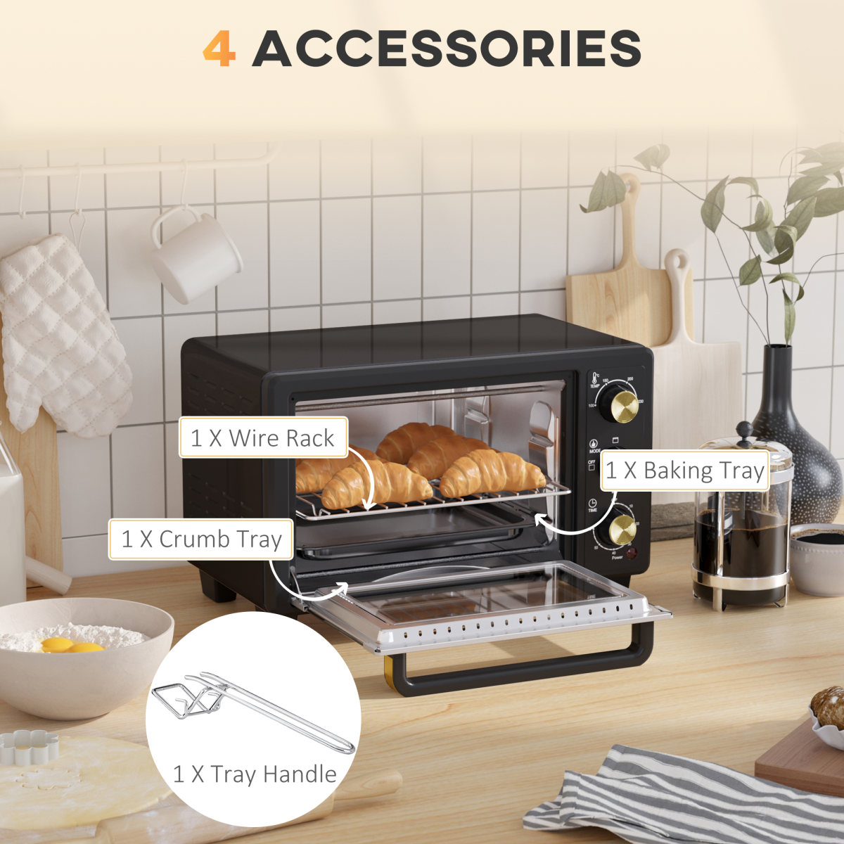 16L Mini Countertop Oven: Adjustable Temp & Timer, 1400W, Sleek Black