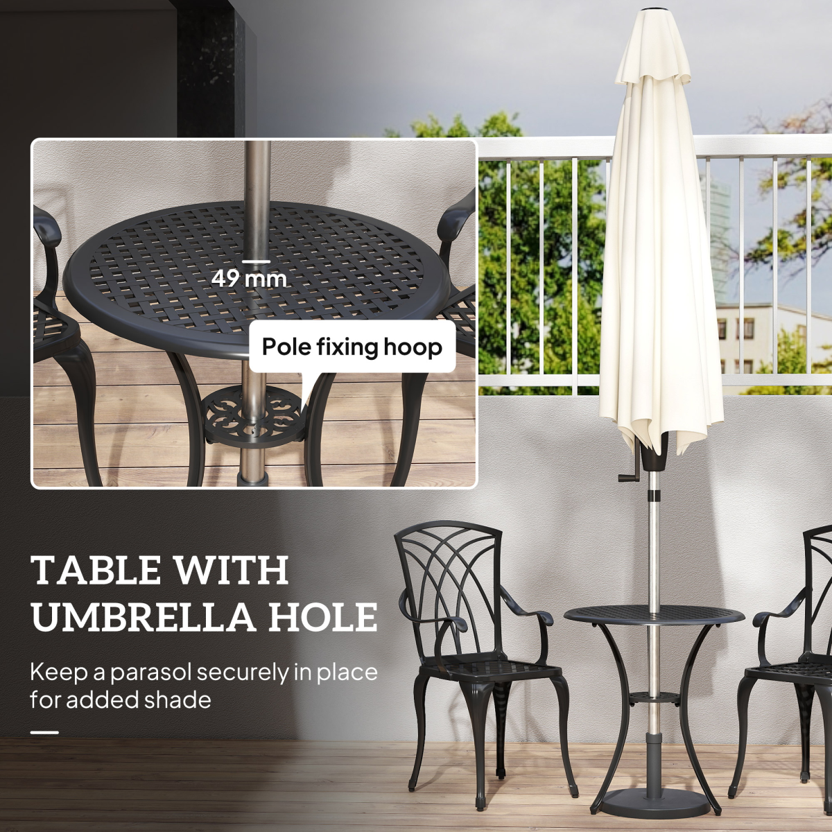 Cast Aluminium 2-Seater Outdoor Table & Chair Set - Brown