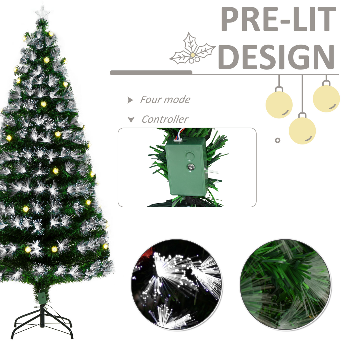 6ft White LED Christmas Tree with Star Topper, Tri-Base, Pre-Lit
